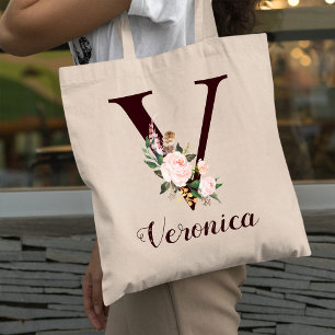 Bolsa Tote Letra Mínima V Escamudo Presente Personalizado Flo