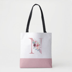 Bolsa Tote Letra monográfica plana rosa personalizada N