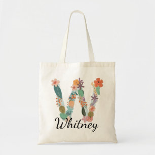 Bolsa Tote Letra Monograma Floral Elegante W Nome Personaliza