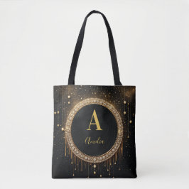 Bolsa Tote Letra Monograma Personalizada em Brilho Preto