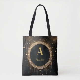 Bolsa Tote Letra Monograma Personalizada em Brilho Preto