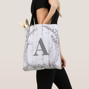 Bolsa Tote Letra Monograma Rústica de Fazenda em Madeira Bran