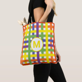 Bolsa Tote Letra Monograma Verão Diversão na Praia Xadrez Arc