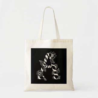 Bolsa Tote Letra negra e branca "A" com flores geminadas