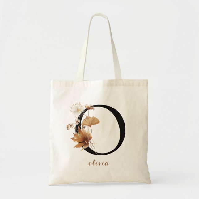 Bolsa Tote Letra "O" de Monograma Personalizado Floral Modern (Frente)