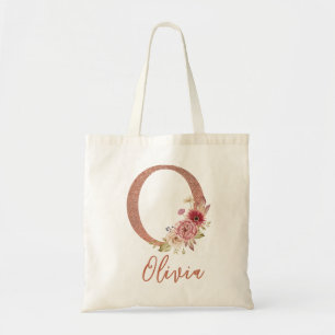 Bolsa Tote Letra O Leve Cor-de-rosa-claro Monograma Floral
