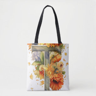 Bolsa Tote Letra personalizada de girassol e aquarela T