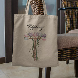 Bolsa Tote Letra T de Bouquet de Tulipas Flor Monograma Nome 
