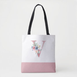 Bolsa Tote Letra V Minúscula Rosa Personalizada