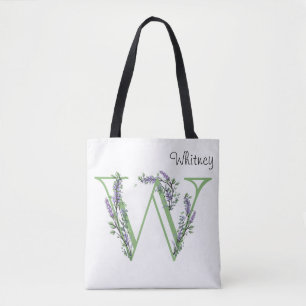 Bolsa Tote Letra "W" Lavanda Eucalyptus botânico