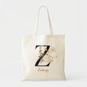 Bolsa Tote Letra "Z" de Monograma Personalizado Moderno Flora