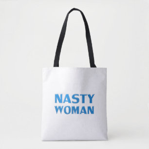Bolsa Tote Letras azuis de "mulher desagradável", fundo bran