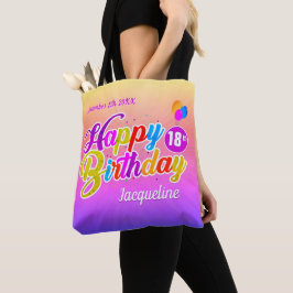 Bolsa Tote Letras Coloridas Divertidas Feliz Aniversário Nome