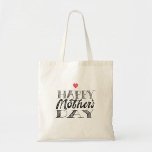 Bolsa Tote Letras do Dia das Mães em Preto e Branco & Coração