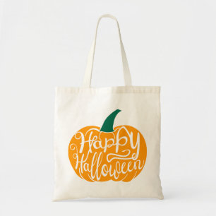 Bolsa Tote Letras Feliz Halloween em abóbora esculpida