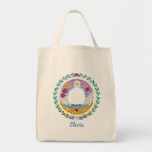 Bolsa Tote Letras Flores "O" Inicial com Nome Personalizado