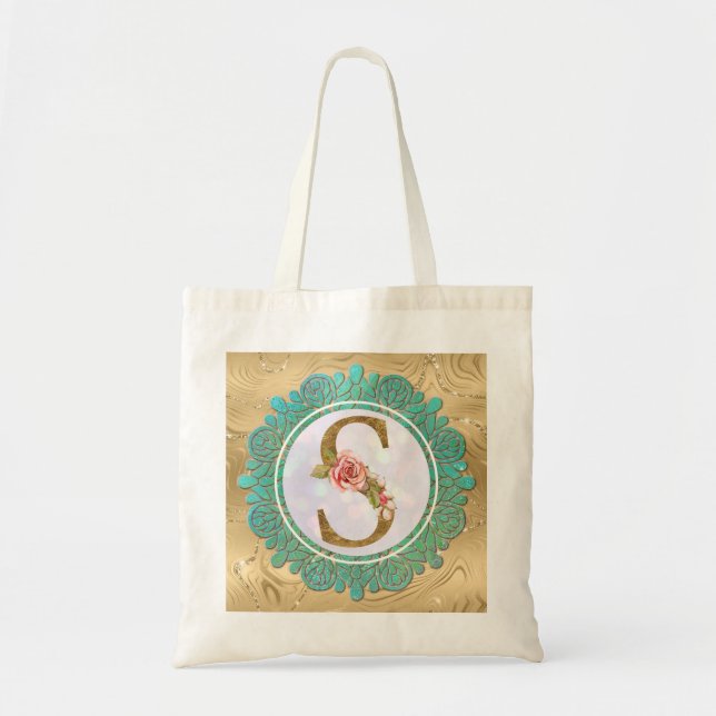 Bolsa Tote Letras iniciais do Monograma Elegante com Mandala (Frente)