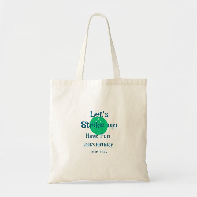 Bolsa Tote Let's strike up have fun green ball birthday name  (Frente)