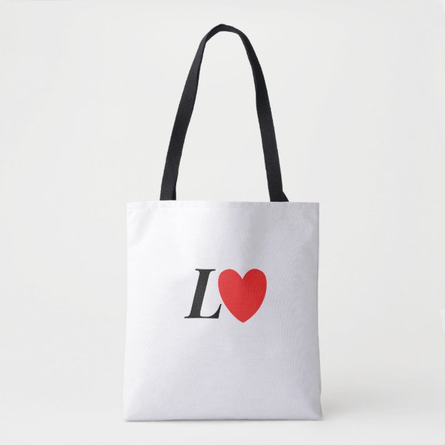 Bolsa Tote Letter L Heart - Valentine Initial Love Design (Frente)