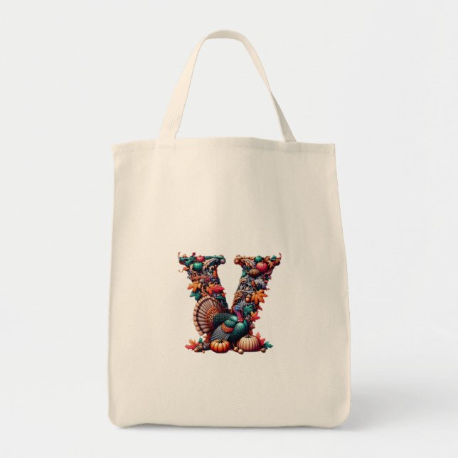 Bolsa Tote Letter V Thanksgiving turkey style gift  (Frente)