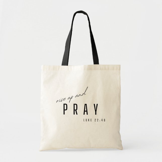 Bolsa Tote levante-se e reze. Luke22:46. Tote Bags Comprando (Frente)