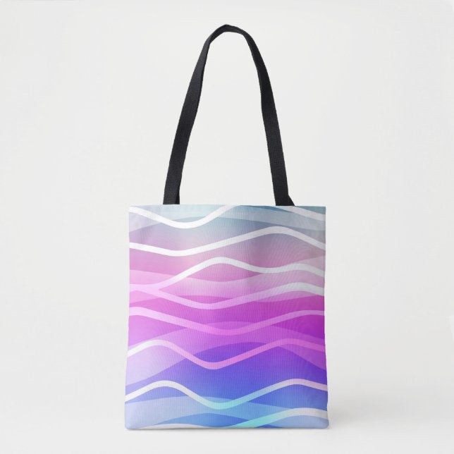 Bolsa Tote Leve multicor, esquema arco-íris com linhas planas (Frente)