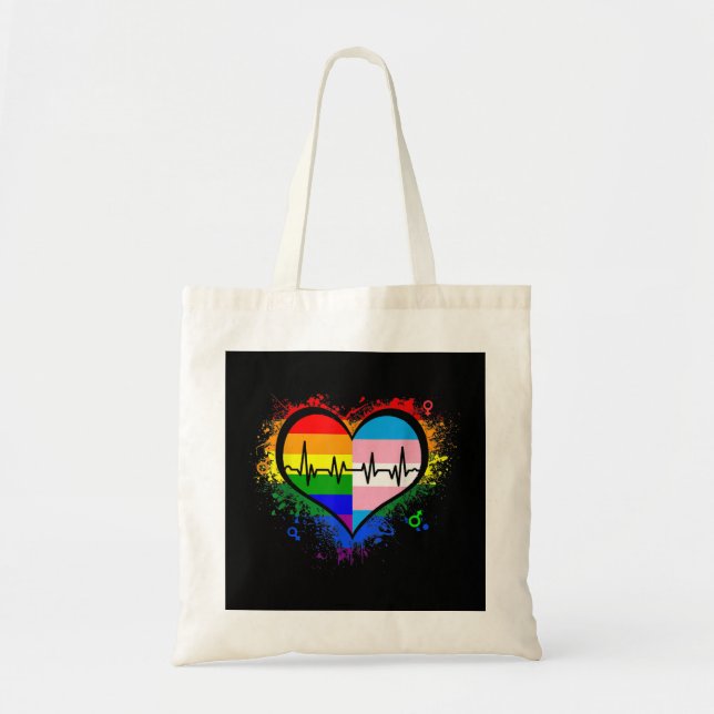 Bolsa Tote LGBT Pulsação EKG Camisa Gay Lésbica Transgênero L (Frente)
