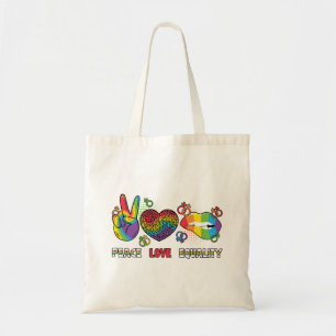 Bolsa Tote LGBTQ - Paz, Amor, Igualdade - Cores Arco-íris