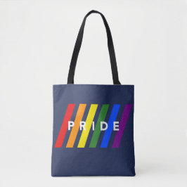 Bolsa Tote LGBTQ PRIDE Diagonal Rainbow Stripes em azul Marin
