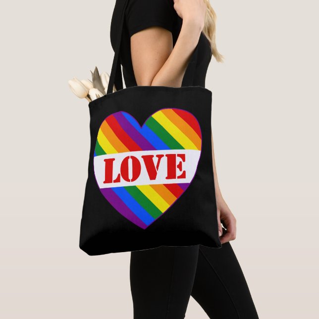 Bolsa Tote LGBTQ+ Sinalizador arco-íris Amor Preto - (Close Up)