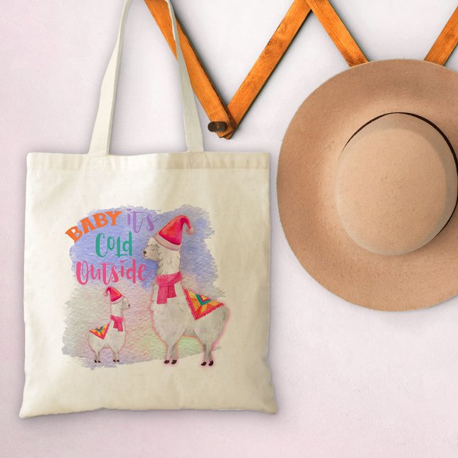 Bolsa Tote Lhamas - Bebê é frio lá fora - Natal bonito (Criador carregado)