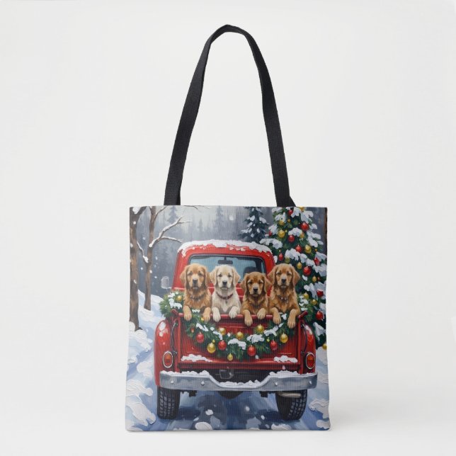 Bolsa Tote Lhasa Apso Christmas Red Truck Holiday (Frente)
