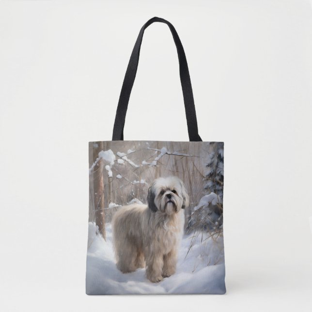 Bolsa Tote Lhasa Apso Deixe Nevar Natal (Frente)