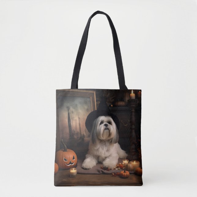 Bolsa Tote Lhasa Apso Pumpkins Halloween Scary (Frente)