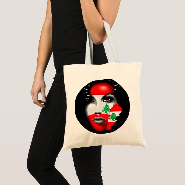 Bolsa Tote Líbano Flag e Map no rosto da menina (Frente (produto))