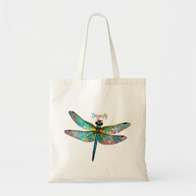 Bolsa Tote Libélula Colorida de Vidro Pintado (Frente)