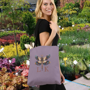 Bolsa Tote Libélula de Arte Popular Monograma Roxo