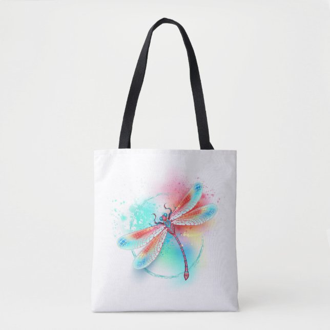 Bolsa Tote libélula vermelha sobre fundo de aquarela (Frente)
