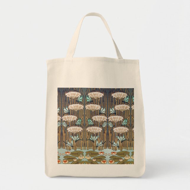 Bolsa Tote Libélulas Lírios Aquáticos Arte Nova (Frente)