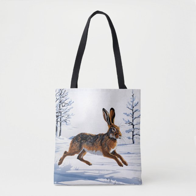 Bolsa Tote Liberdade de lebre sem limites na neve (Frente)