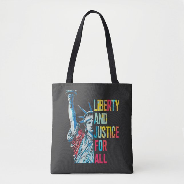 Bolsa Tote "Liberdade e Justiça para todos" Trabalho de arte  (Frente)