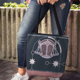 Bolsa Tote Libra - Sinal Zodiac Rosa e Blue Mandala