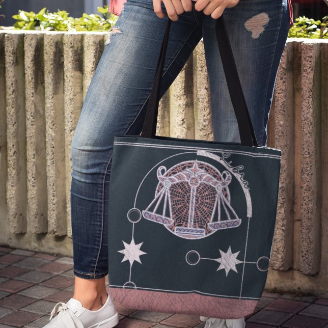 Bolsa Tote Libra - Sinal Zodiac Rosa e Blue Mandala (Criador carregado)