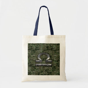 Bolsa Tote Libra Zodiac Símbolo do camo digital verde-oliva