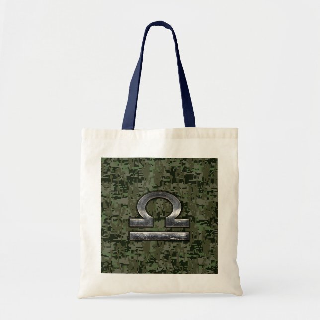 Bolsa Tote Libra Zodiac Símbolo do camo digital verde-oliva (Frente)