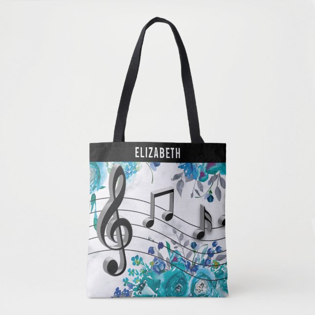 Bolsa Tote Lição de Música Floral (Frente)