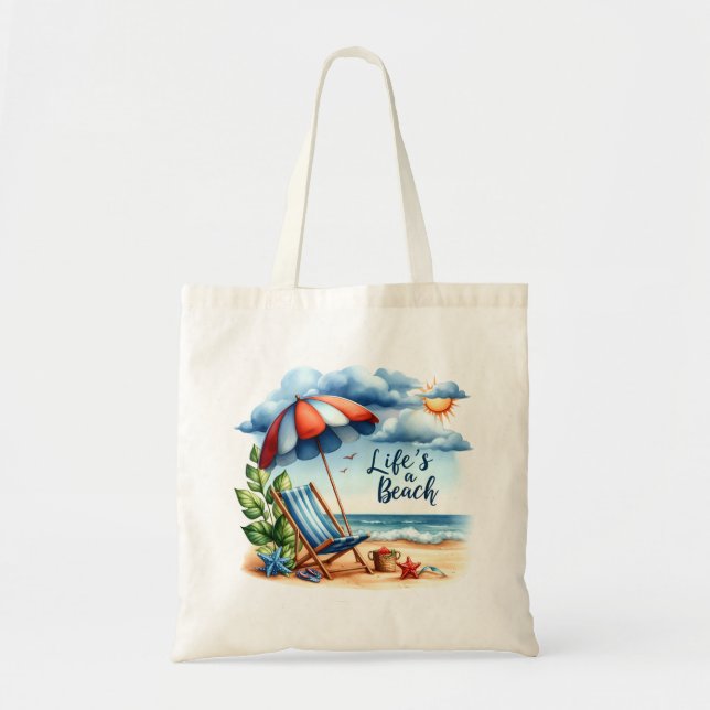Bolsa Tote "Life's A Beach" Praia Scene Tote Bag (Frente)