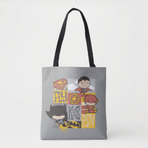 Bolsa Tote Liga da Justiça de Chibi  Voar, Chutar, Executar