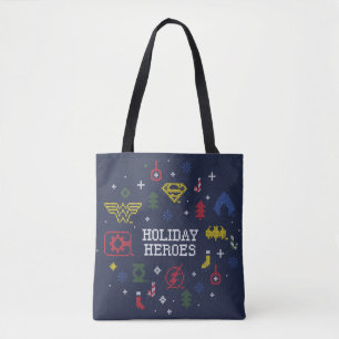 Bolsa Tote Liga da Justiça "Heroes Holiday" Faux Cross-Stitch