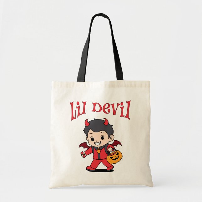Bolsa Tote Lil Devil Halloween Trick ou Treine (Frente)